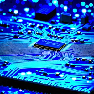 Circuit board with blue light glow