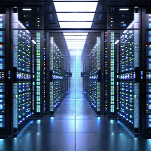 Server rack with (digital:1.4) particles