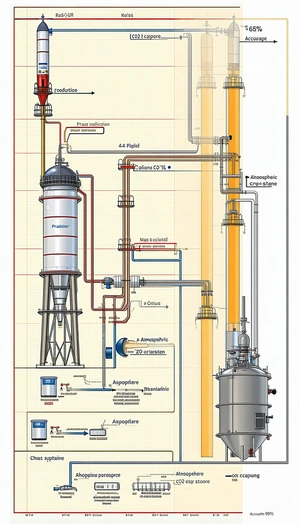 A Large Industrial Plant Is Shown In A Diagram, With A Large Tower And A Pipe System