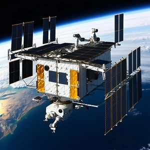 A Space Station With A Large Satellite Dish On Top Of It