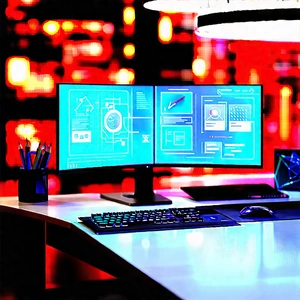 Futuristic Digital Workspace With Computer Desk