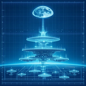 A Futuristic City With A Large Tower At Its Center