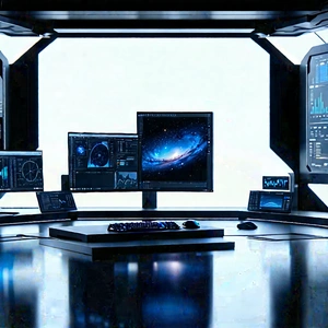 Futuristic (digital:1.25) workspace