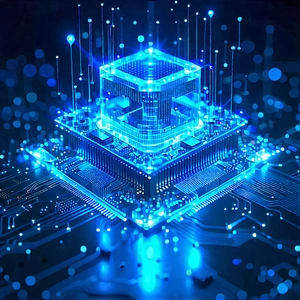 Quantum computer with blue light glow