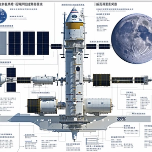 A Large Spacecraft Is Shown In A Diagram, With Various Parts Labeled