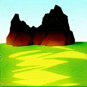 Nature Acrylic Painting: Rock Formation In Spring Bloom With Large Rock