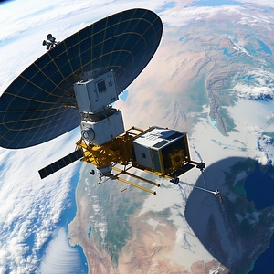 spacecraft flying high above Earth