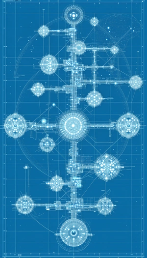 The Image Is A Blueprint Of A Futuristic Space Station