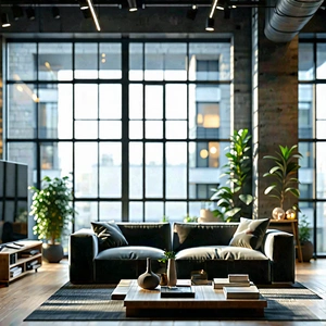 Urban Professional Photography: Urban Loft With (minimalist:1.43) Design With Large, Modern