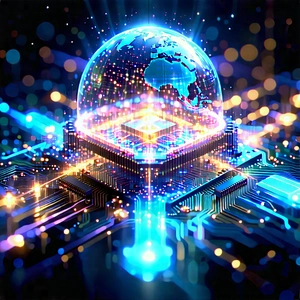 Quantum Computer With Data Streams With Blue Yellow