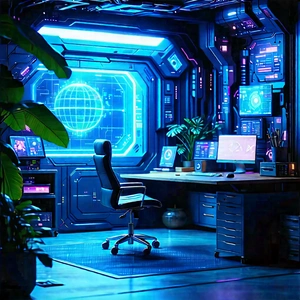 (futuristic:1.1) Tech Startup Office With Futuristic Room,