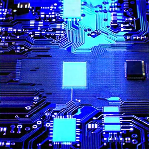 Circuit board with blue light glow