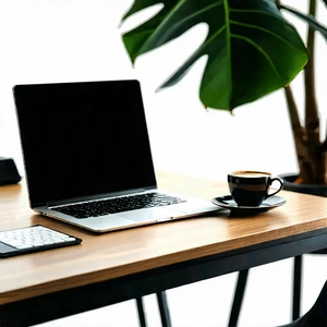 Business Product Photography: Workplace with laptop and coffee on desk