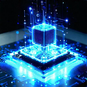 Quantum computer with blue light glow