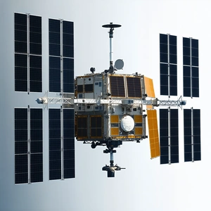 A Space Shuttle With A Large Satellite Dish On Top Of It