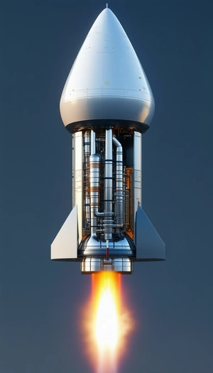 A Rocket Ship Is Shown In A Close-up View, With Its Engine And Fuel System Visible