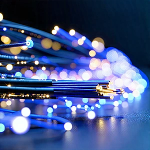 Close-up Of Fiber Optic Cables With Close-up Blue