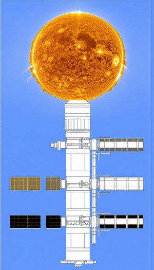 A Large White Satellite Is Shown In A Blue Sky