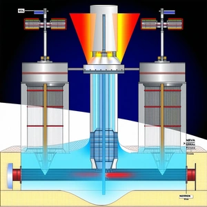 A Large, Futuristic Machine Is Shown In A Blue And White Drawing
