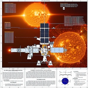 A Large Space Station Is Shown In A Diagram, With A Large Sun In The Background