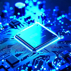 Circuit board with blue light glow