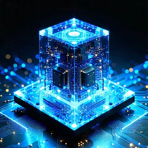 Tech Digital Art: Quantum computer with holographic projection