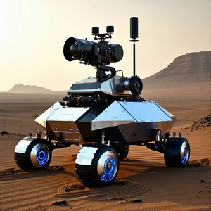 A Futuristic Robotic Vehicle With A Large Camera Mounted On Top Of It
