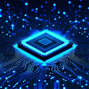 Microchip with blue light glow