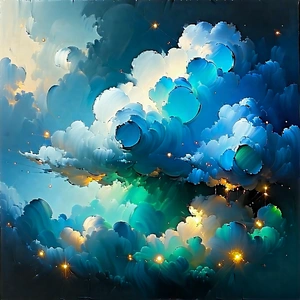 Tech Oil Painting: Cloud computing visualization