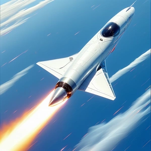 A Rocket Is Flying Through The Sky, Leaving A Trail Of Smoke Behind It