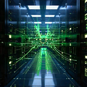 Server Rack With Data Streams With Image, There