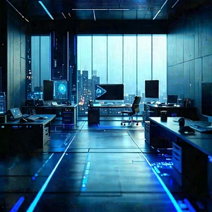 (futuristic:1.15) tech startup office