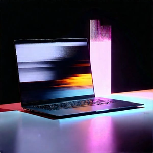 Laptop With Digital Artwork With Laptop Computer