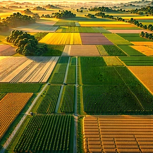 Nature Voxel Art: Aerial view of agricultural fields