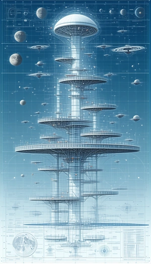 In The Image, There Is A Futuristic City With A Large Tower In The Center