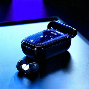 Wireless Earbuds With Holographic Display With Black Blue