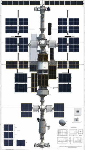 A Large Space Station Is Shown In A White Drawing