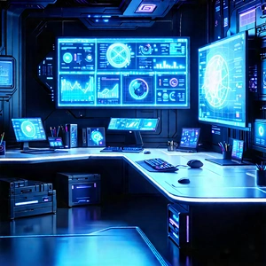 Futuristic digital workspace