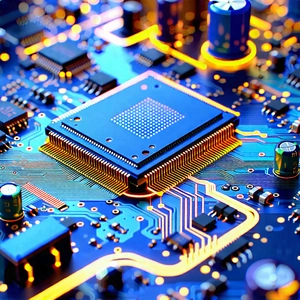 Tech 3D Render: Close-up of electronic circuit
