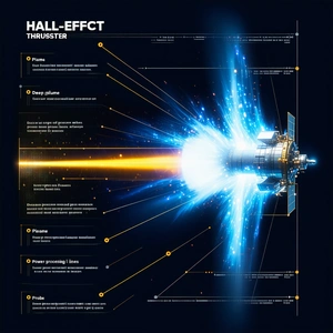 A Diagram Is Displayed On A Blue Background, Showing The Effects Of A Hall-effect Thruster
