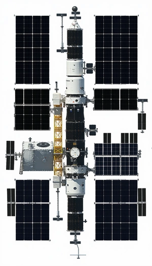 A Space Station Is Shown In A White And Black Image