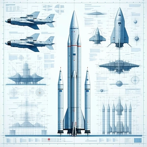 A Blue And White Drawing Of A Rocket Ship Is Displayed