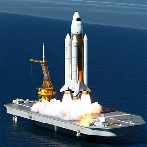 A Large White Rocket Ship Is Docked On A Large White Ship