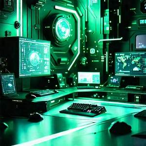 Futuristic (digital:1.2) Workspace With Image, There