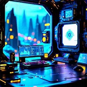Futuristic digital workspace