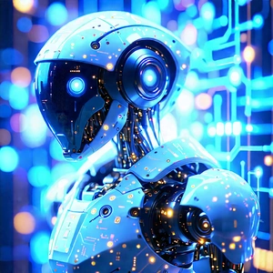 Robot With Holographic Projection With Futuristic Robot