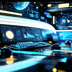 Futuristic digital workspace