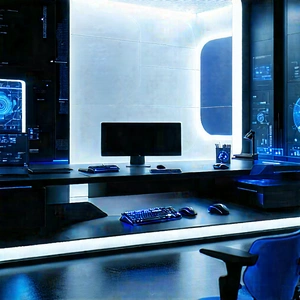 (futuristic:1.45) Digital Workspace With Image, There