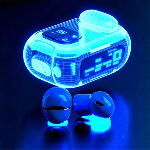 Wireless Earbuds With Holographic Display With Blue Glowing