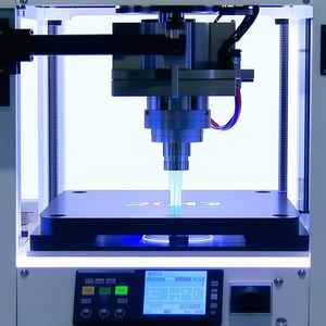 A Machine, Possibly A 3d Printer, In The Process Of Creating A Plastic Object